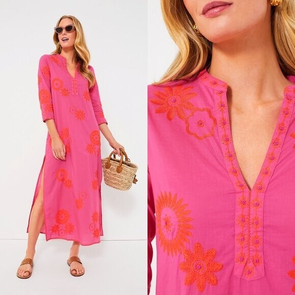 Nimo with Love NEW Pink and Orange Embroidered Sapphire Long Kaftan Size M